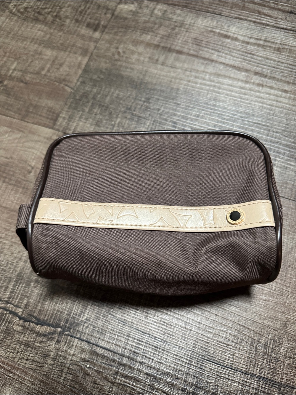 NWOT Bvlgari Brown Canvas Travel Pouch with Cream Trim